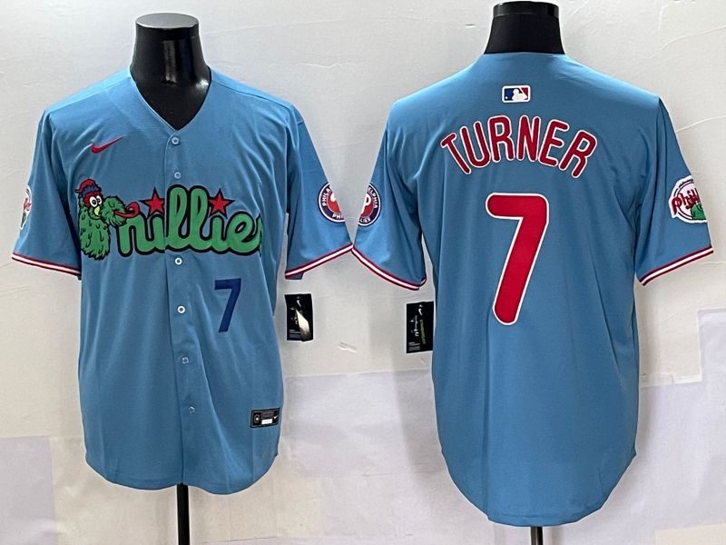 Men Philadelphia Phillies #7 Turner Light Blue three generations Joint Name Nike 2025 MLB Jersey style 4